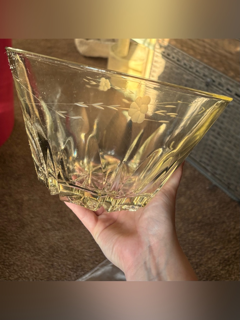 Etched Floral Glass Bowl